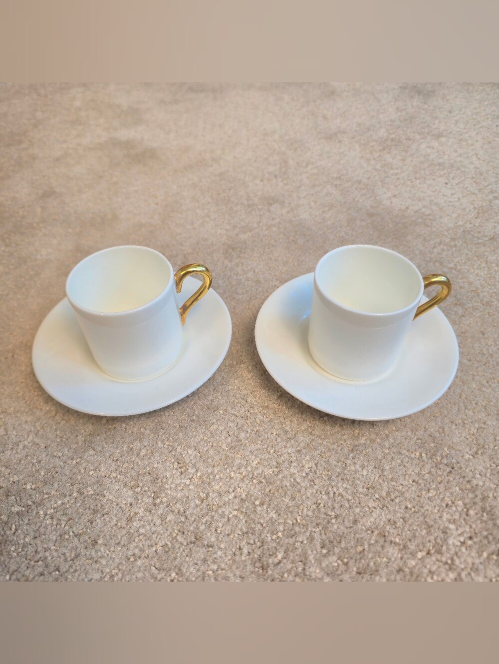 Coalport Bone China Demitasse Cup & Saucer Pure White, Gold Handle~ Set of 2